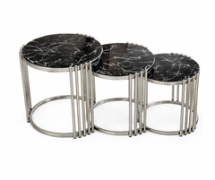 Nesting 3pc Coffee Table - Silver-Black
