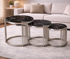 Nesting 3pc Coffee Table - Silver-Black