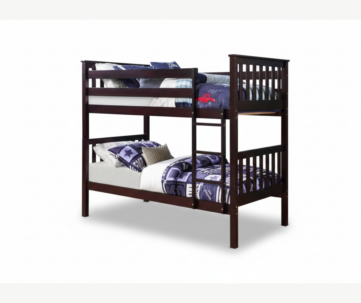 B101 Wooden Bunk Bed (Single by Single) - Espresso