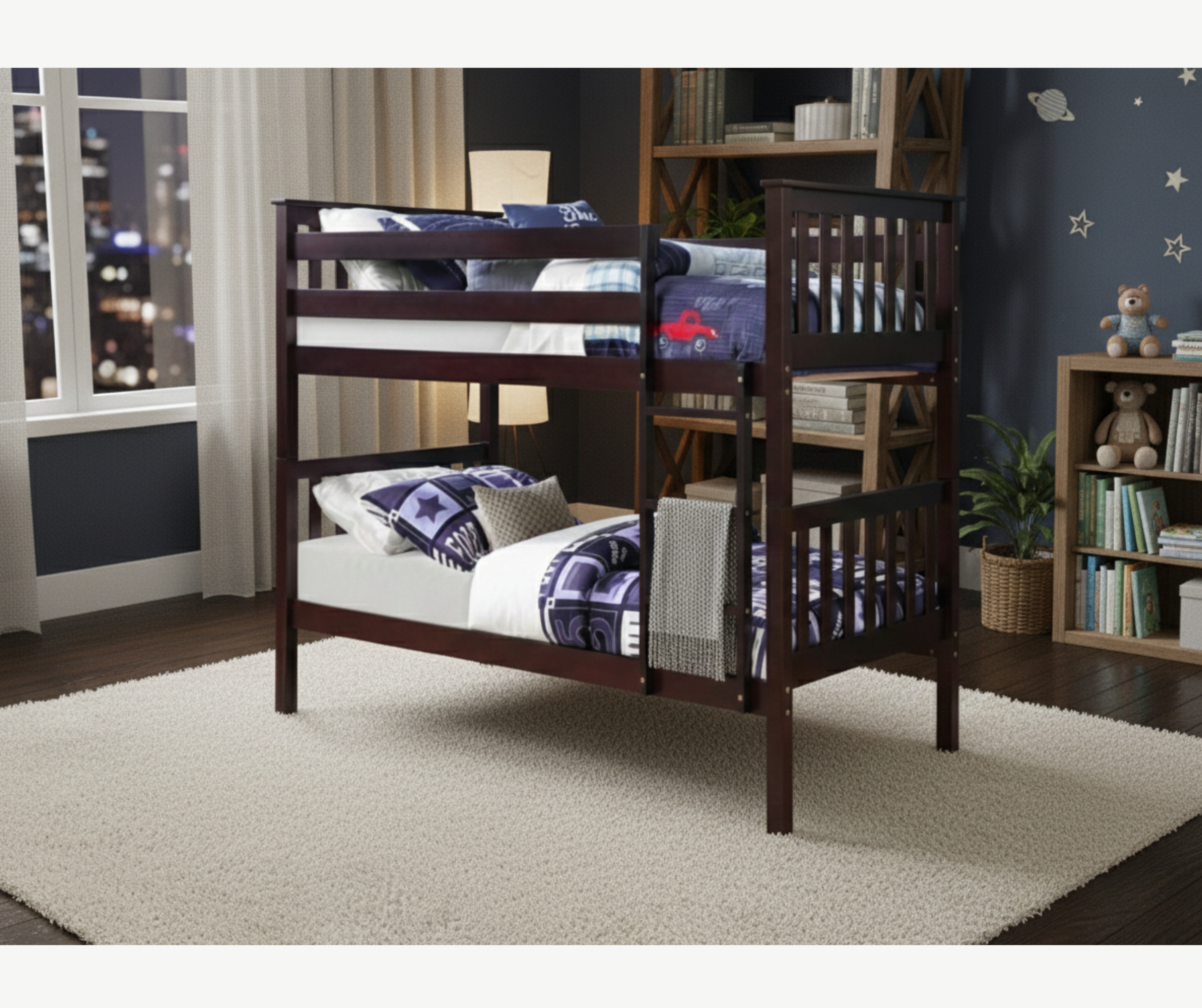 B101 Wooden Bunk Bed (Single by Single) - Espresso