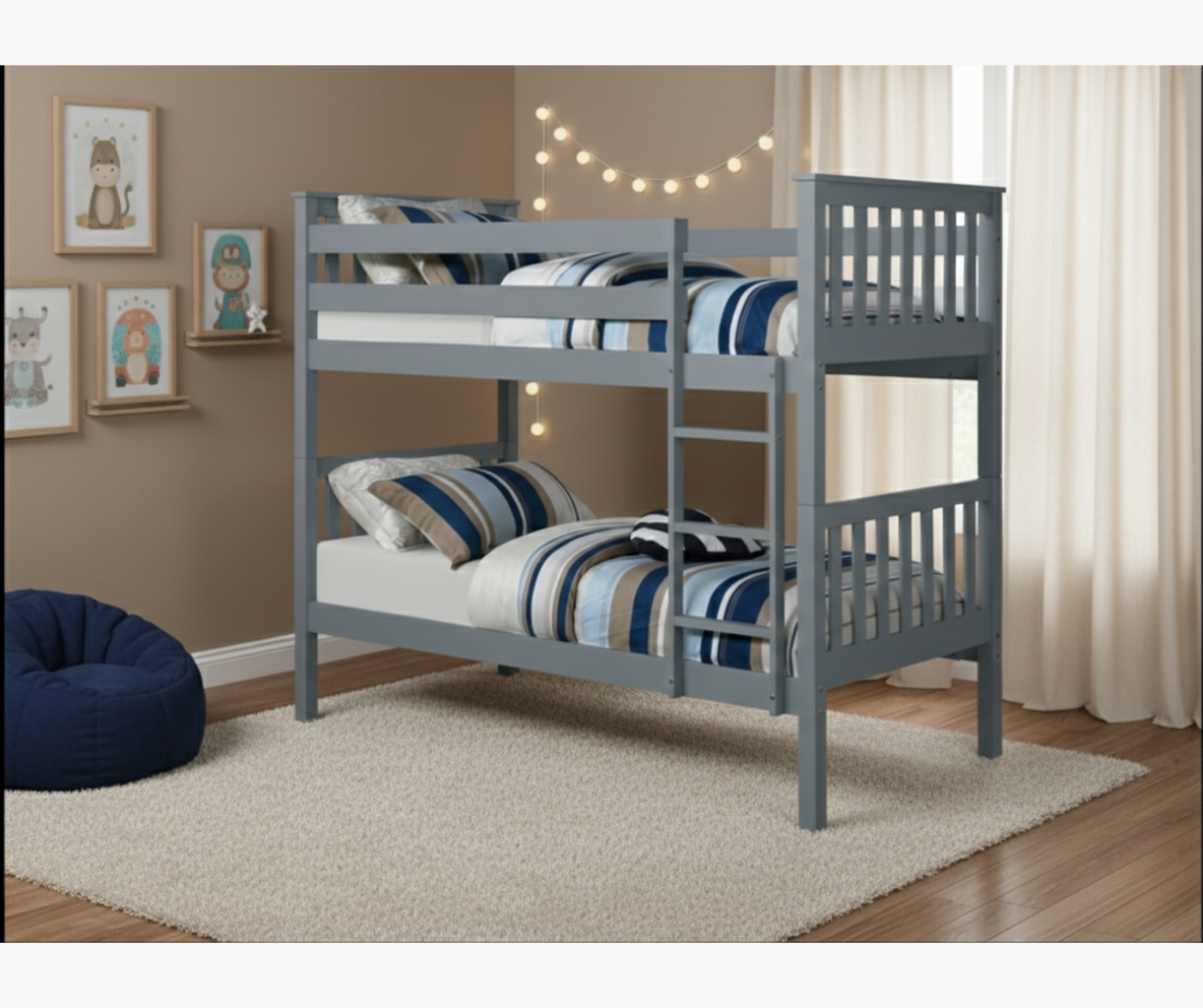 B101 Wooden Bunk Bed (Single by Single) - Grey