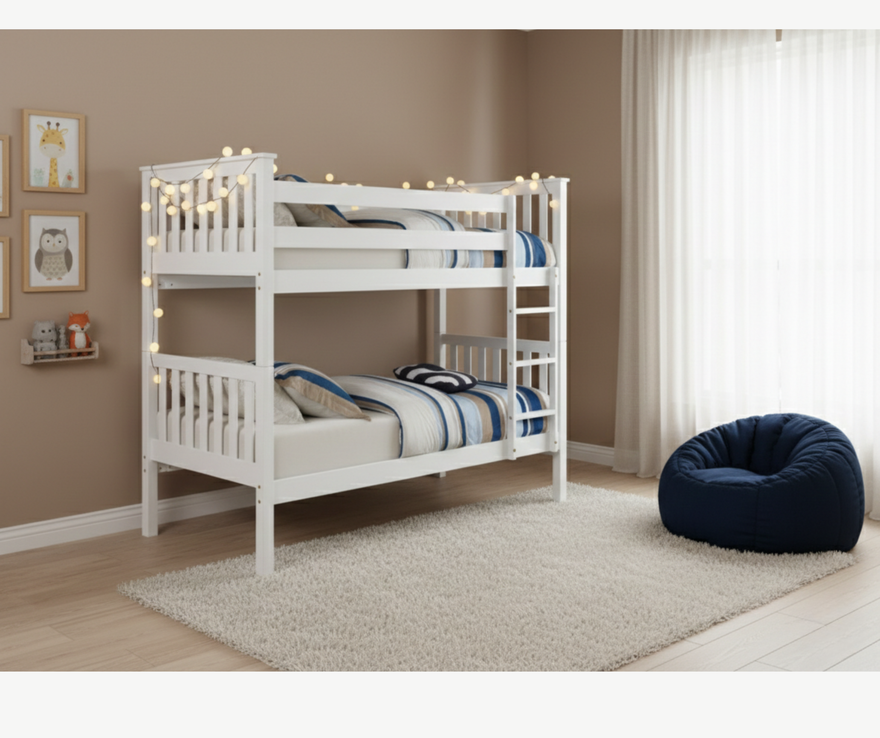 B101 Wooden Bunk Bed (Single by Single) - White