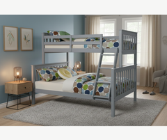 B-122 Wooden Bunk Bed (Single/Double) - Grey