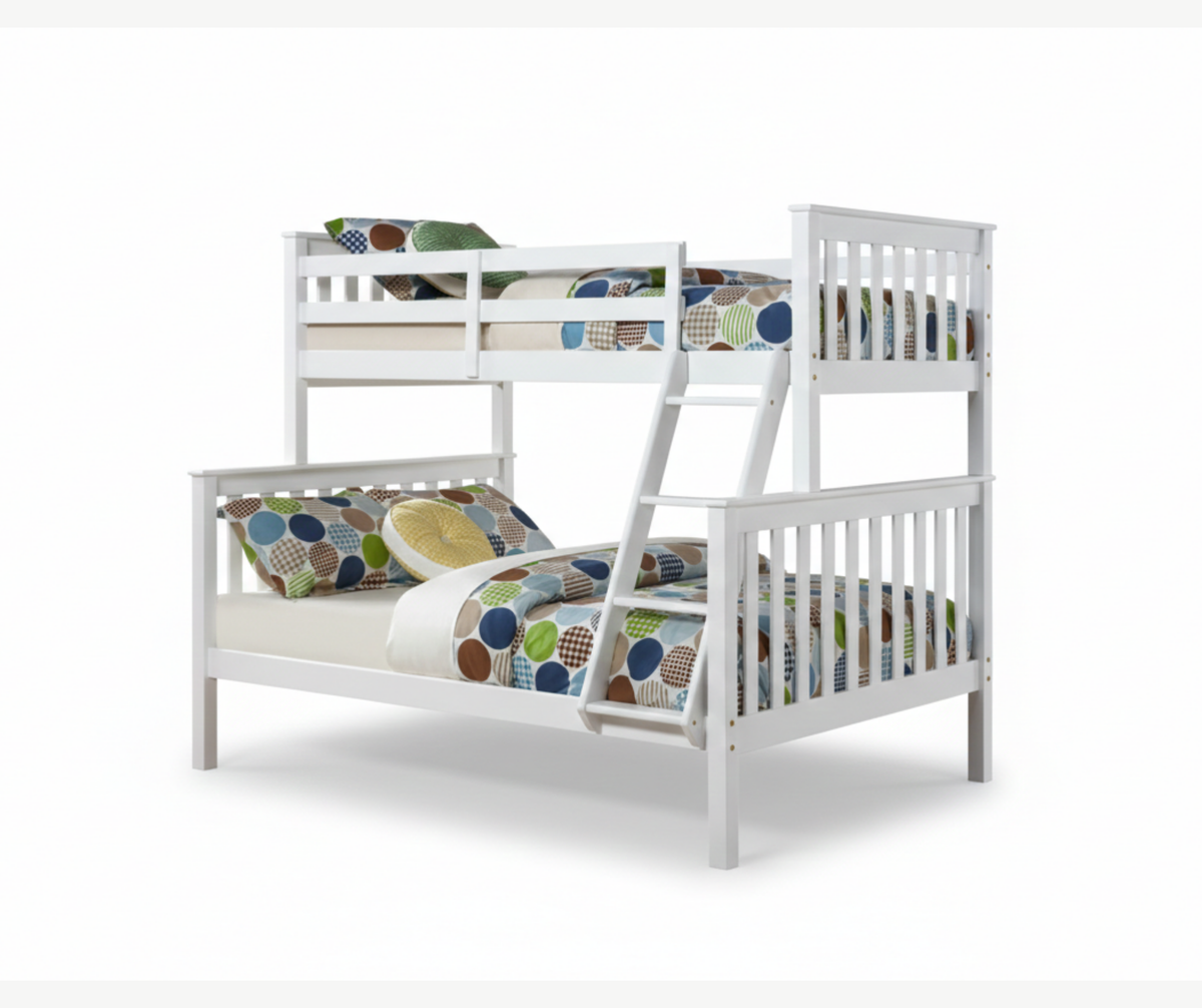 B-122 Wooden Bunk Bed (Single/Double) - White