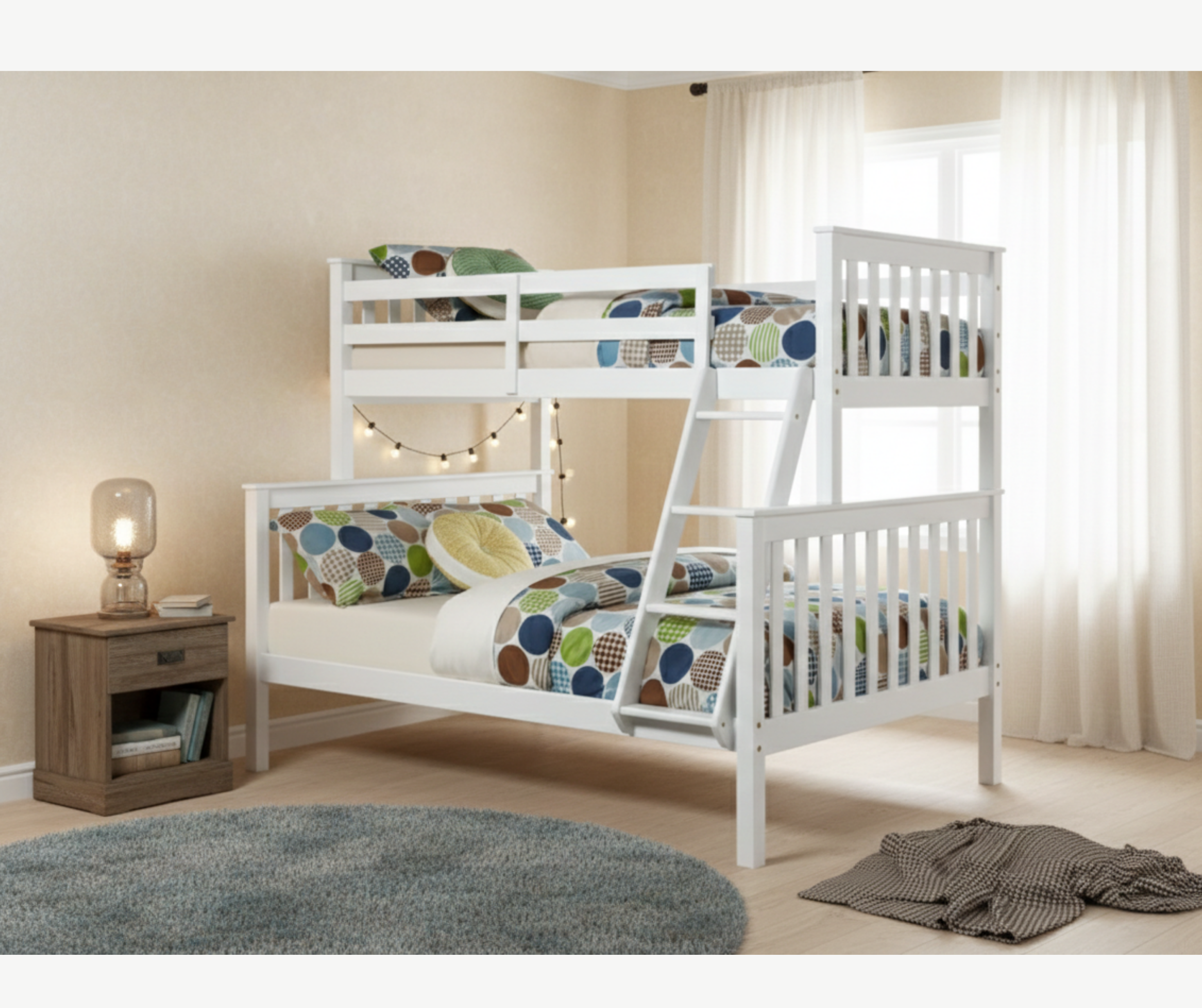 B-122 Wooden Bunk Bed (Single/Double) - White