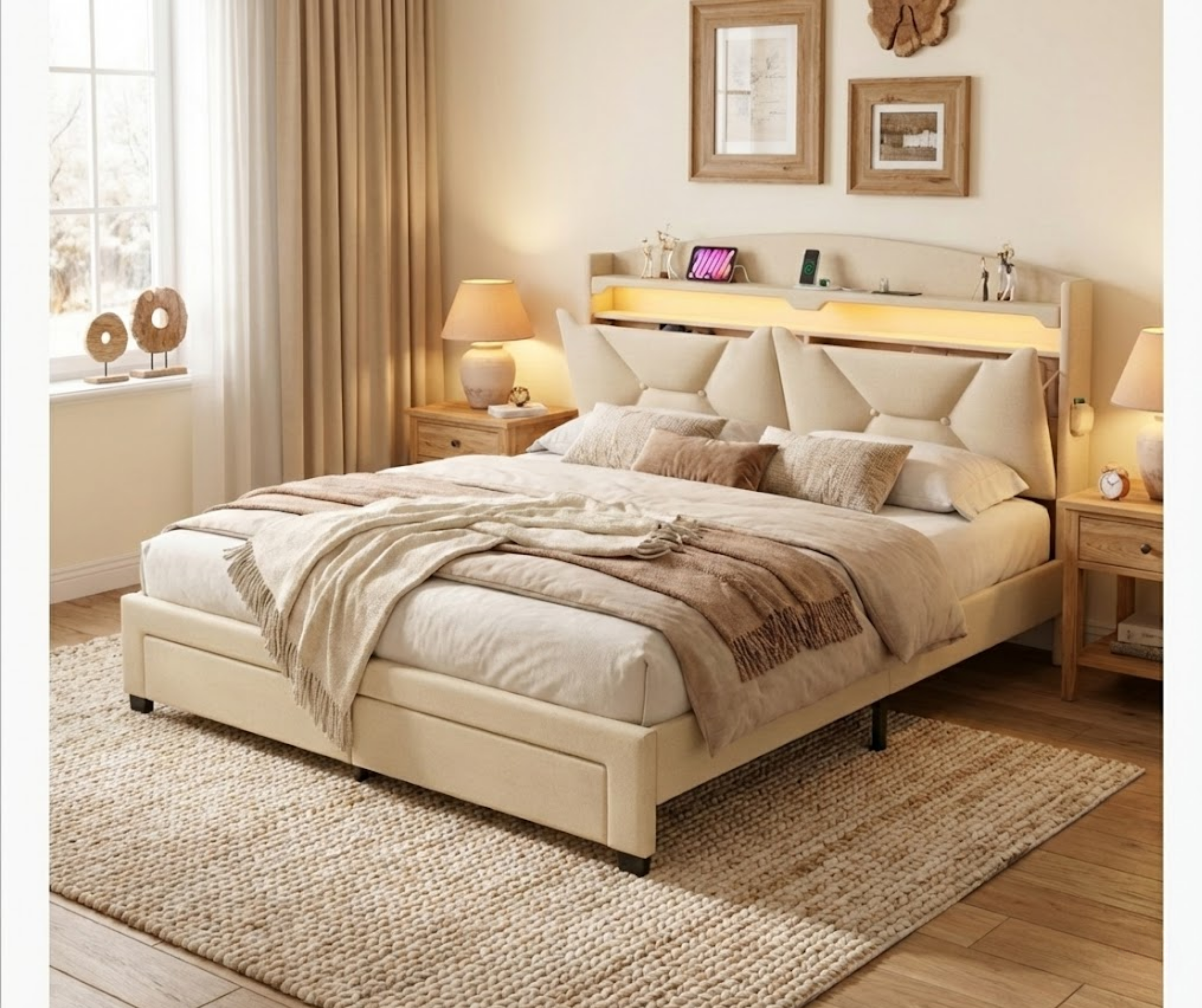 Simon Bed - Beige