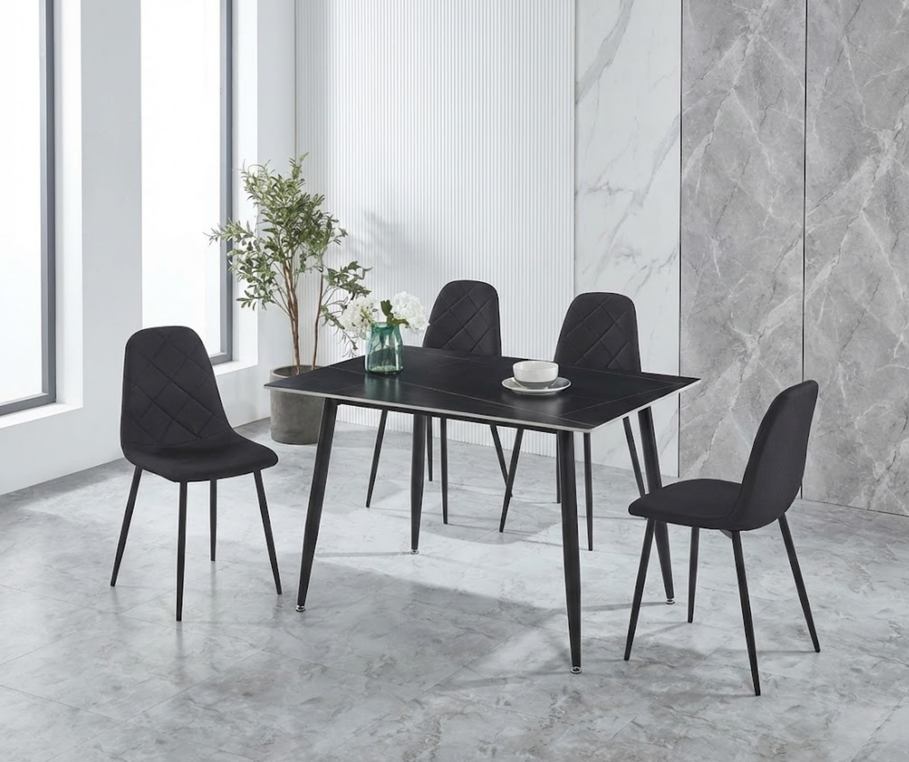DT-15 Dining Set (4 Chairs) - Black Chairs