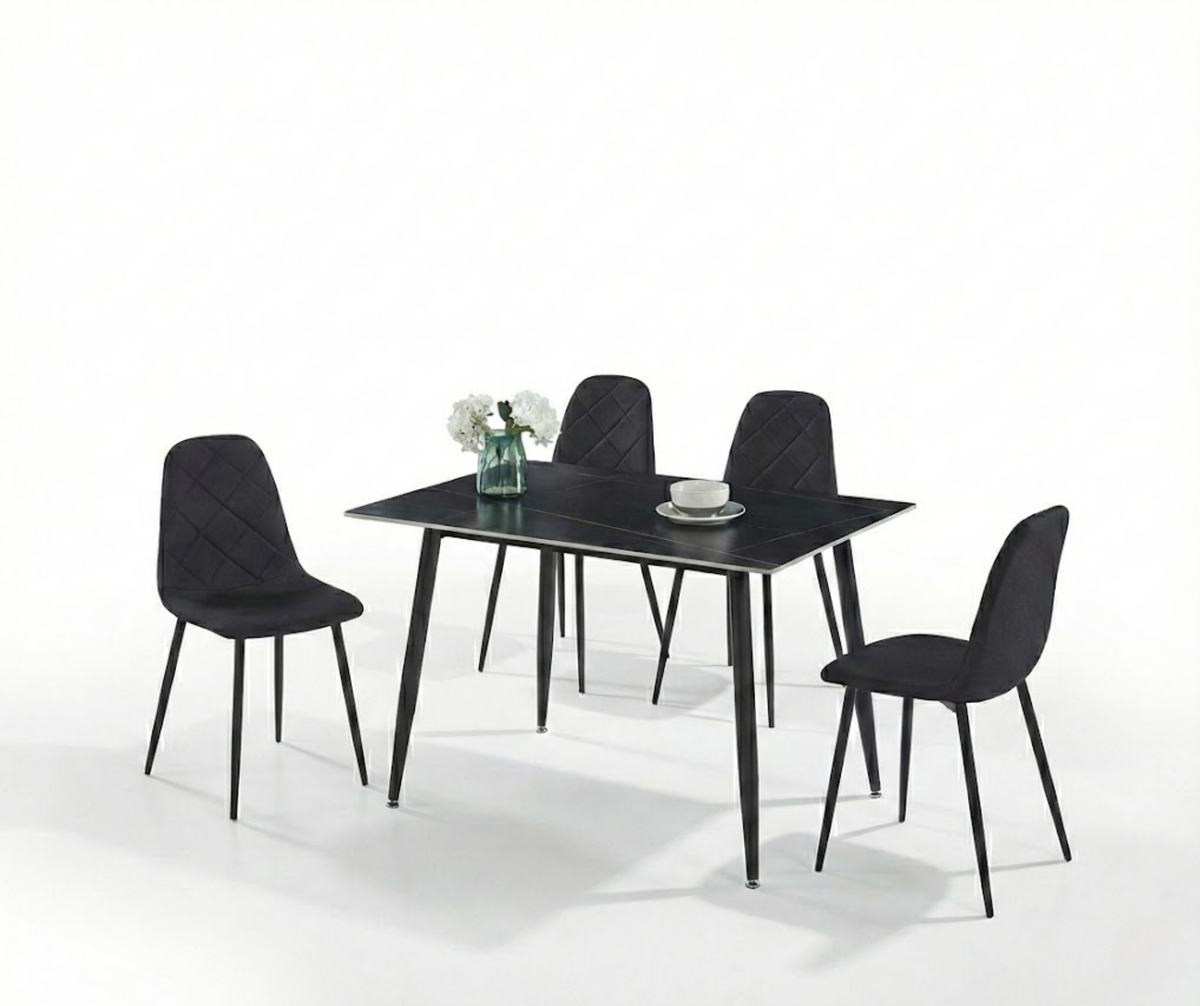 DT-15 Dining Set (4 Chairs) - Black Chairs