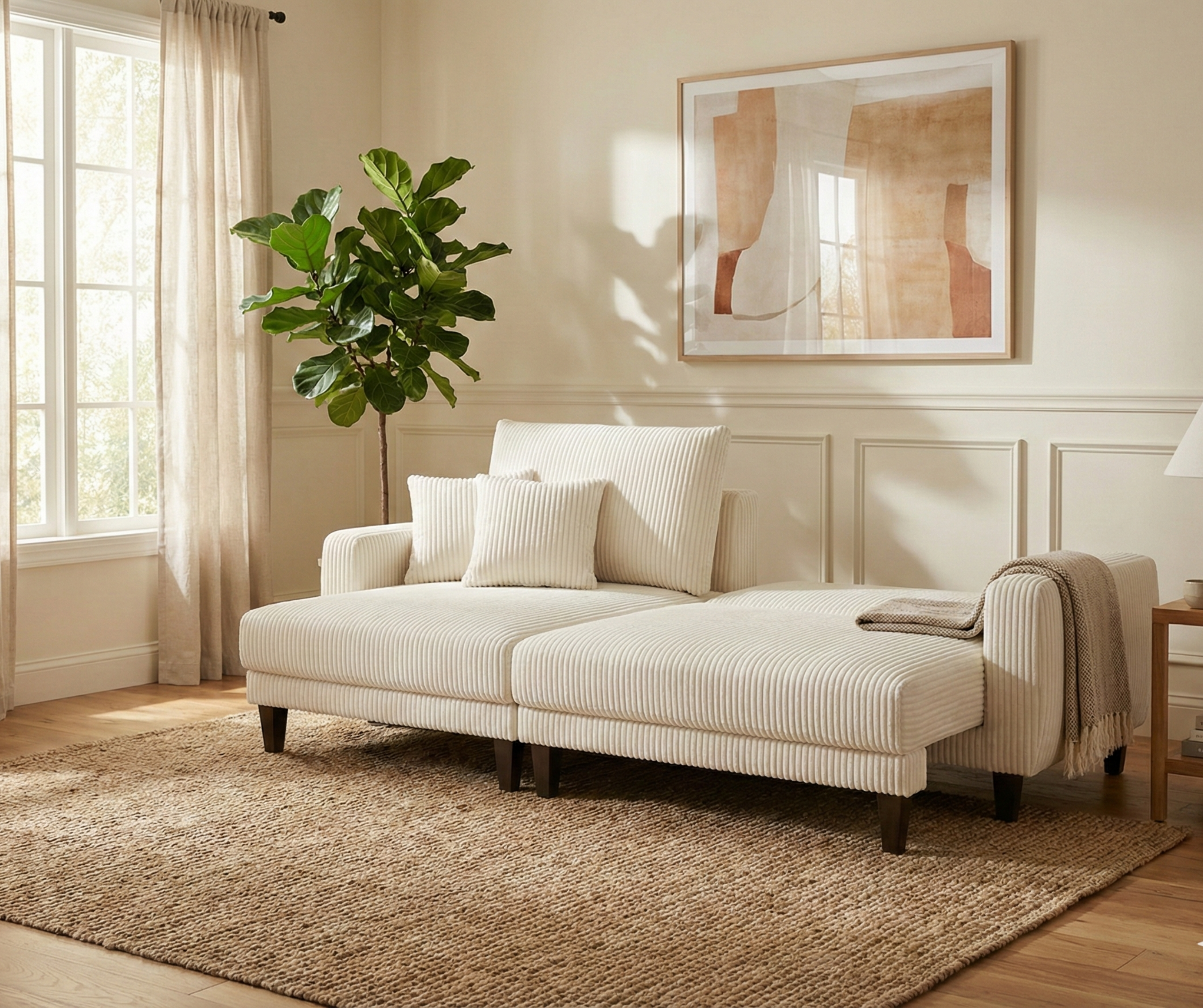 2507 Half Split Fabric Sectional - Beige