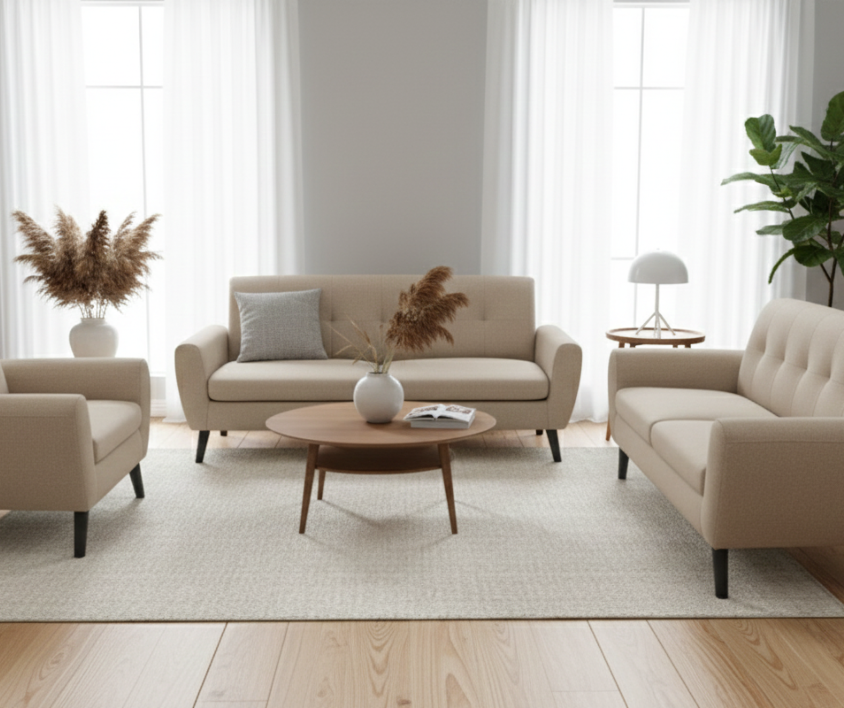 Juno Sofa Set 3+2+1 - Beige PU Leather