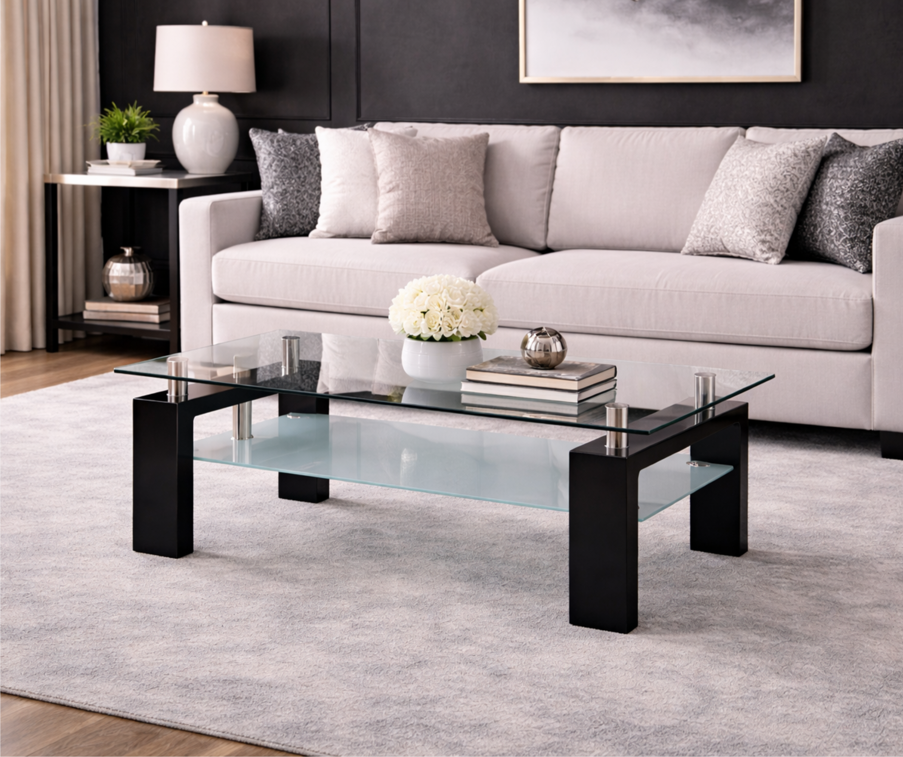 Coffee Table Mirror - 4 Legs - Black