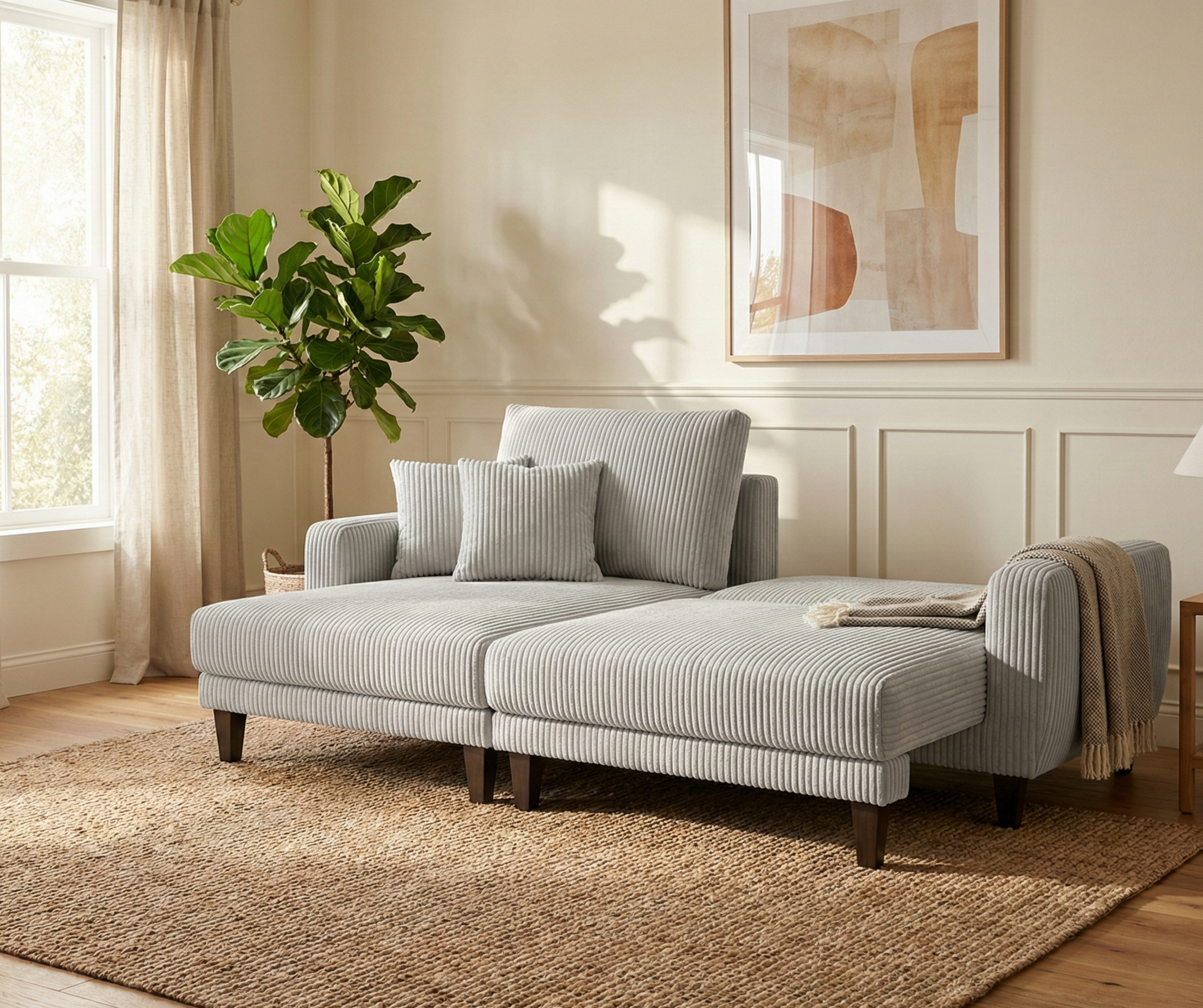 2507 Half Split Fabric Sectional - Light Grey